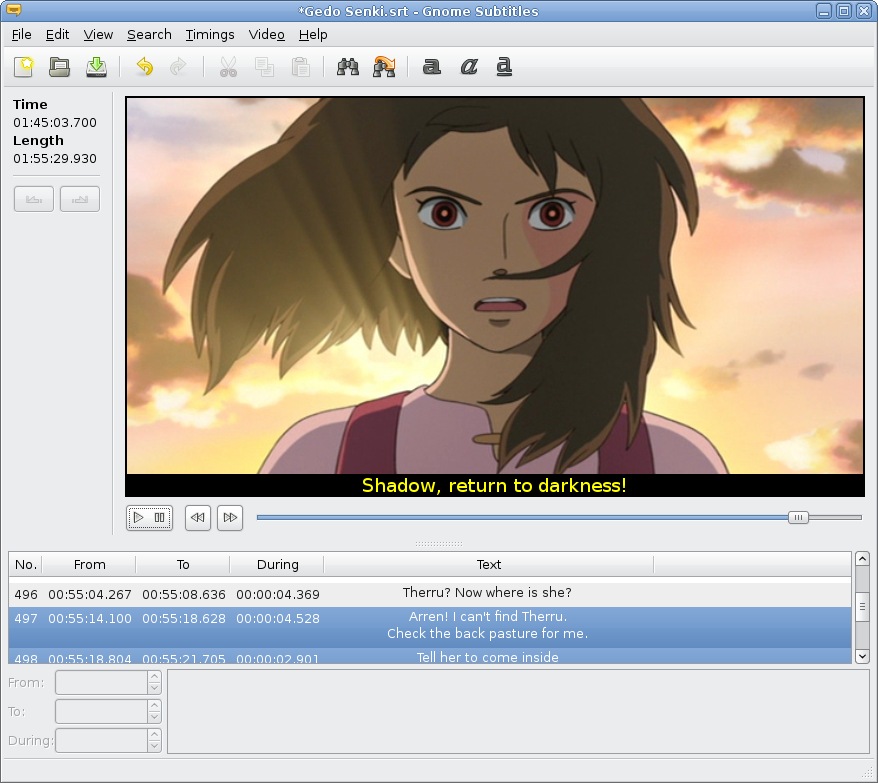 Tales of the Earthsea, recalé à l'aide de GNOME Subtitles