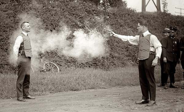 Testing a bulletproof vest, 1923 - cropped